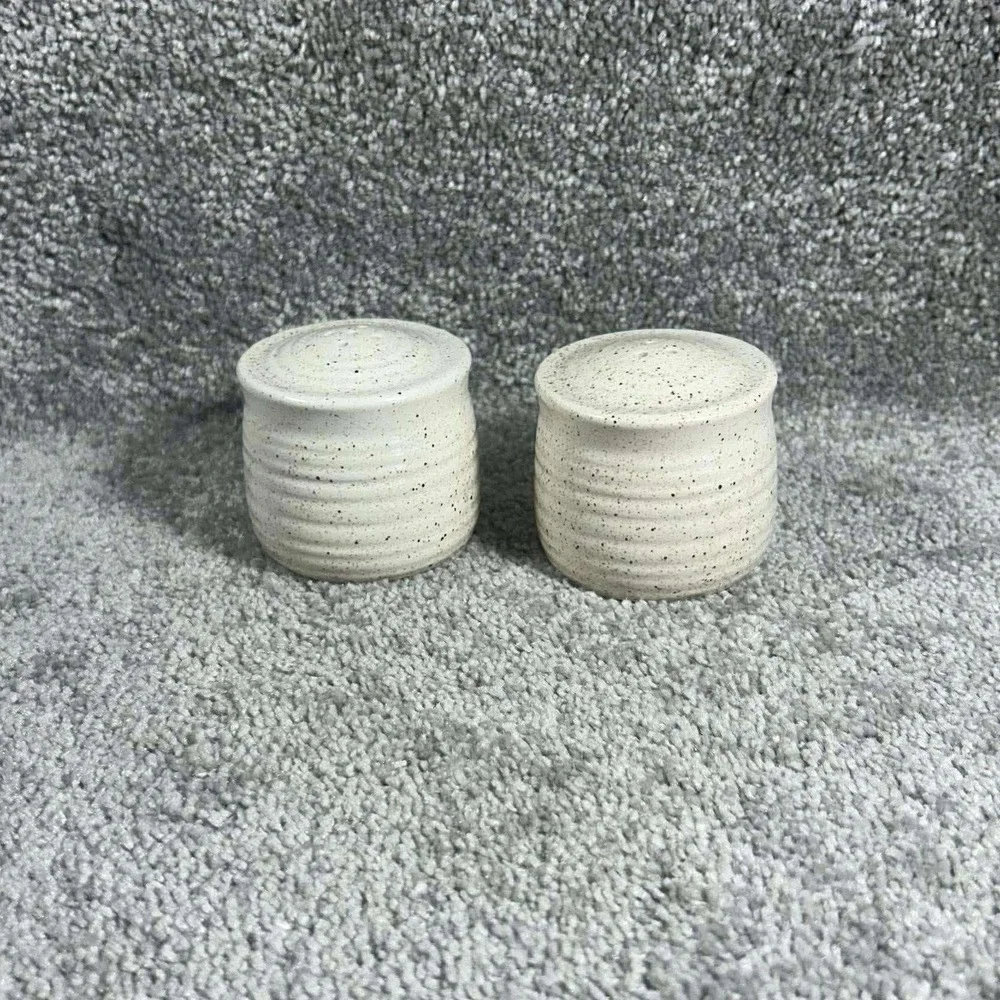 Churchill‎ England Stoneware Creamer Sugar Salt Pepper Set Cream Speckled 4pc